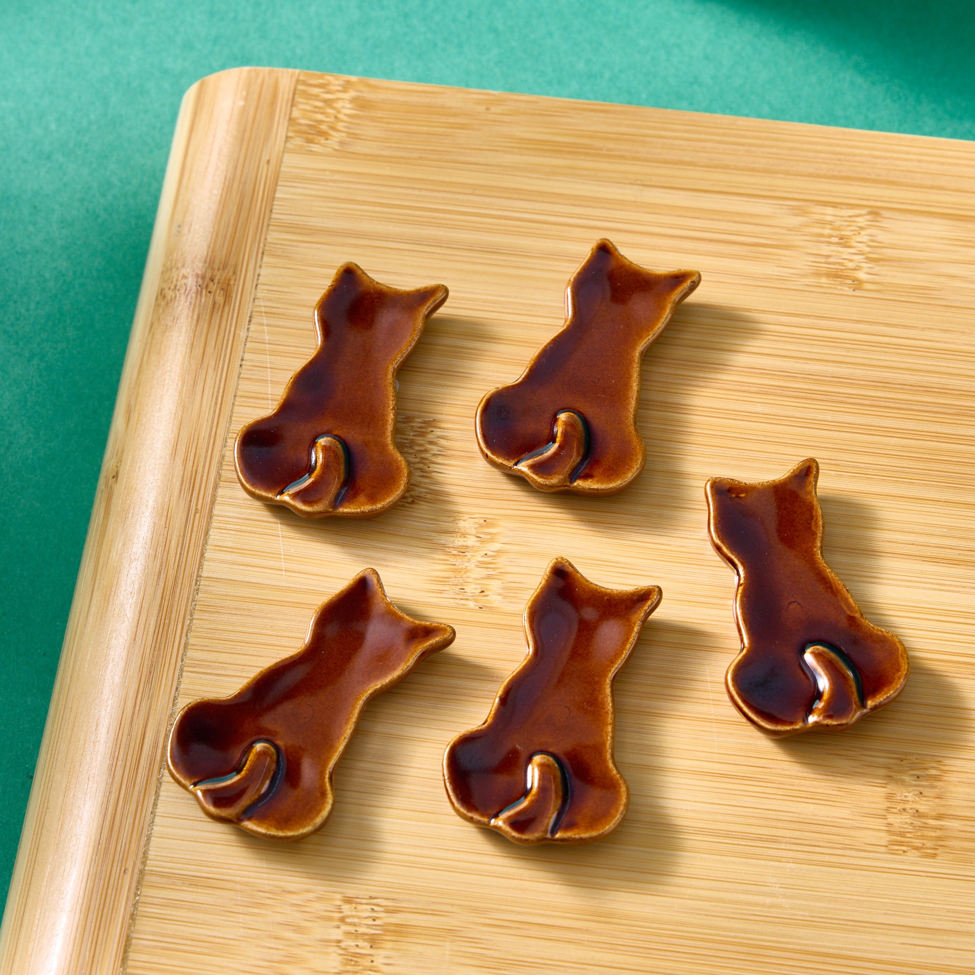 Mino Ware Cat Chopstick Rests - Amber (Set of 5)