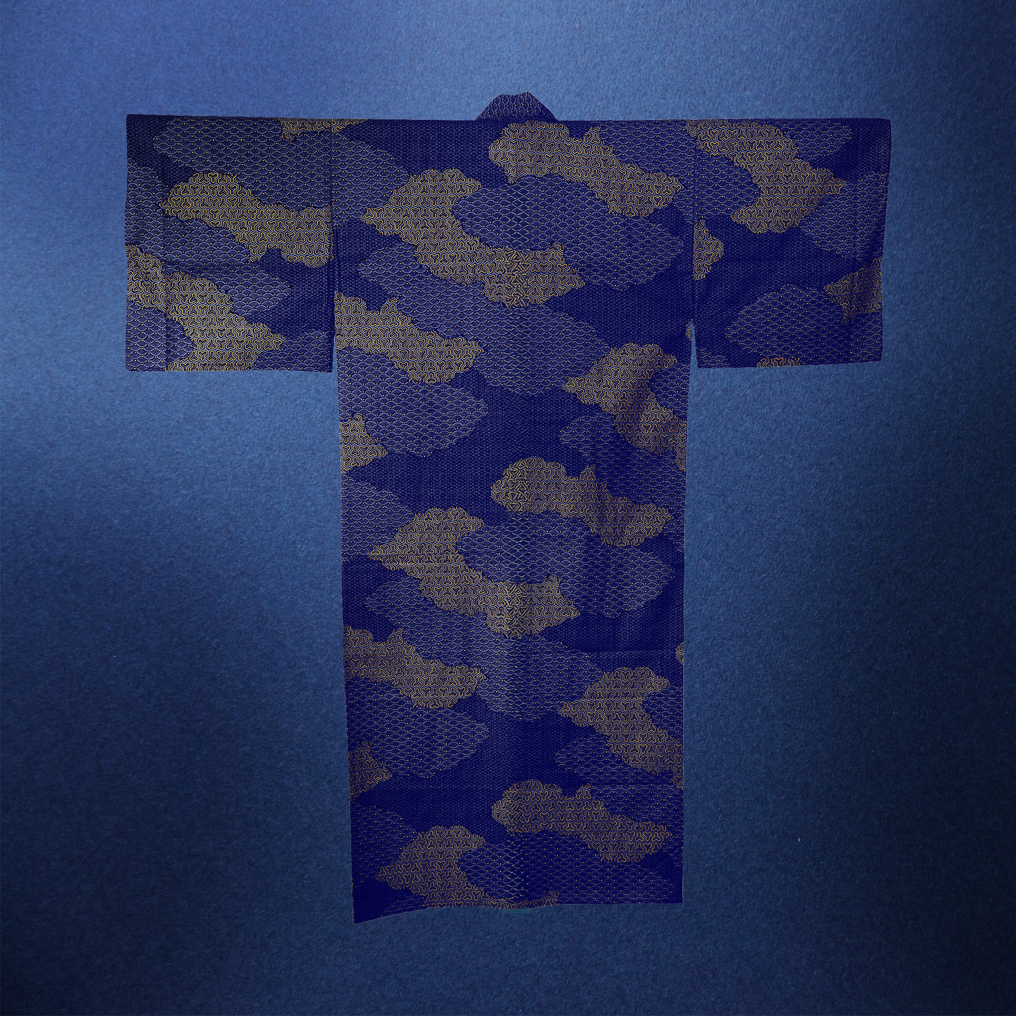 Japanese Kimono Robe (Navy Kumotori komon)
