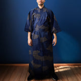 Japanese Kimono Robe (Navy Kumotori komon)
