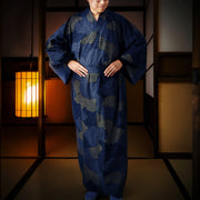 Japanese Kimono Robe (Navy Kumotori komon)