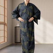 Japanese Kimono Robe (Navy Kumotori komon)