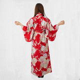 Japanese Kimono Robe - Red Flowers