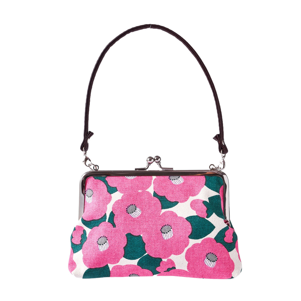 Handmade Flower-Patterned Clasp Bag - Camellia Pink