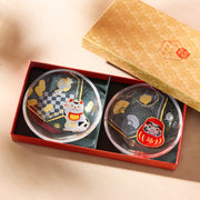 New Year's Beckoning Cat & Daruma Small Plate Pair
