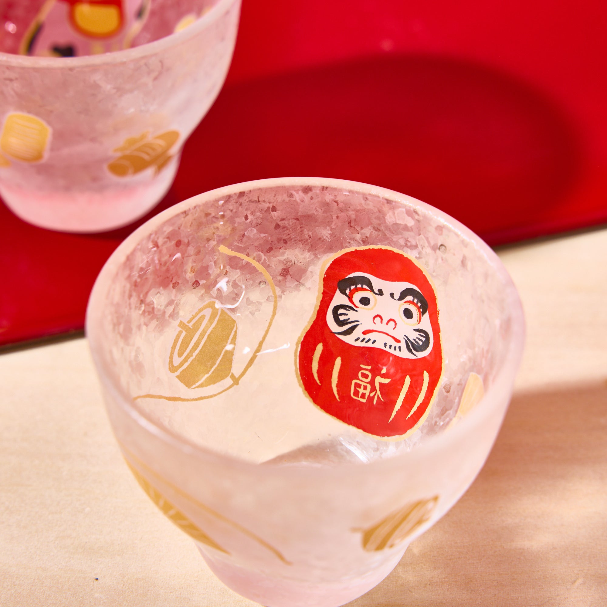 New Year's Beckoning Cat & Daruma Sake Glass Pair