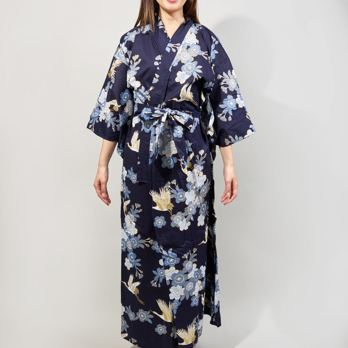 Japanese Kimono Robe (Cherry Blossoms & Crane)