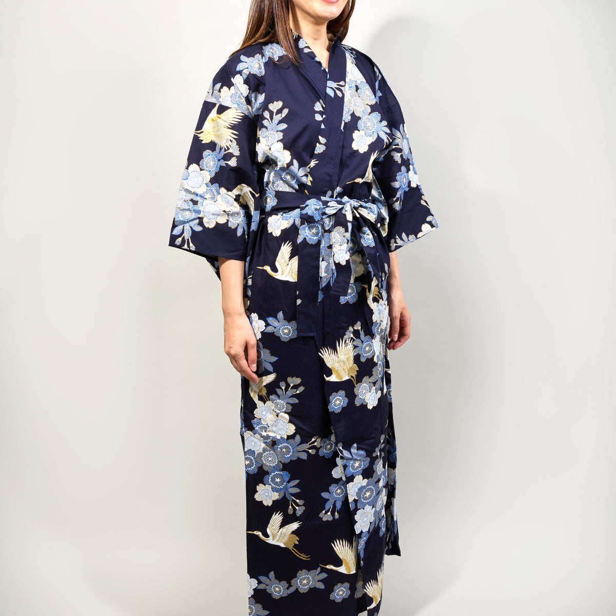 Japanese Kimono Robe (Cherry Blossoms & Crane)