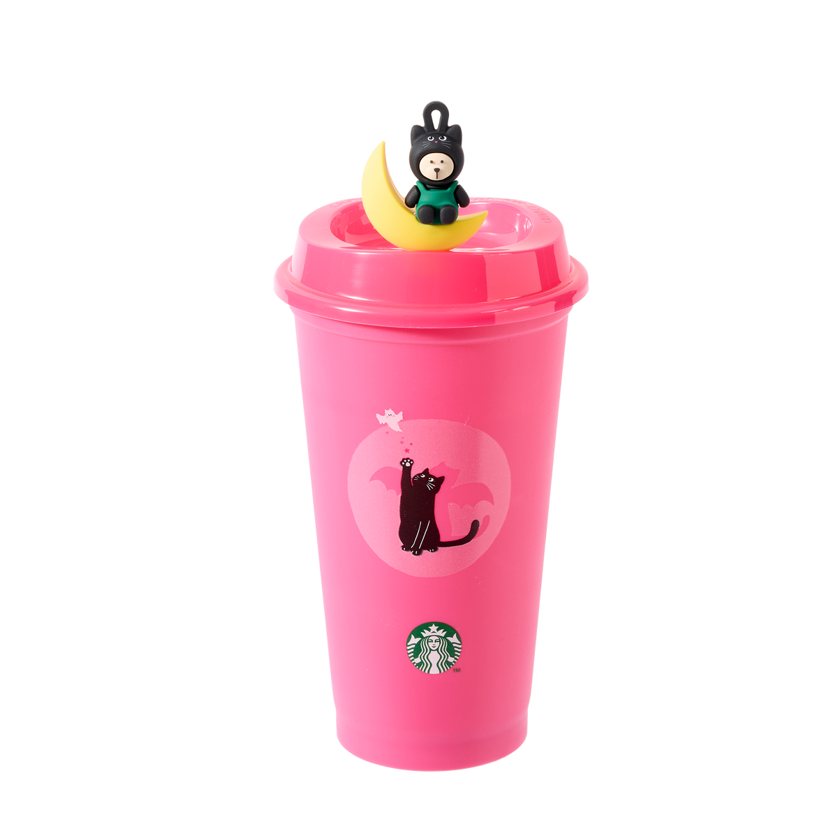 Starbucks Halloween 2026 Color-Changing Pink Cat Cup with Bearista Cat Drink Hole Cap