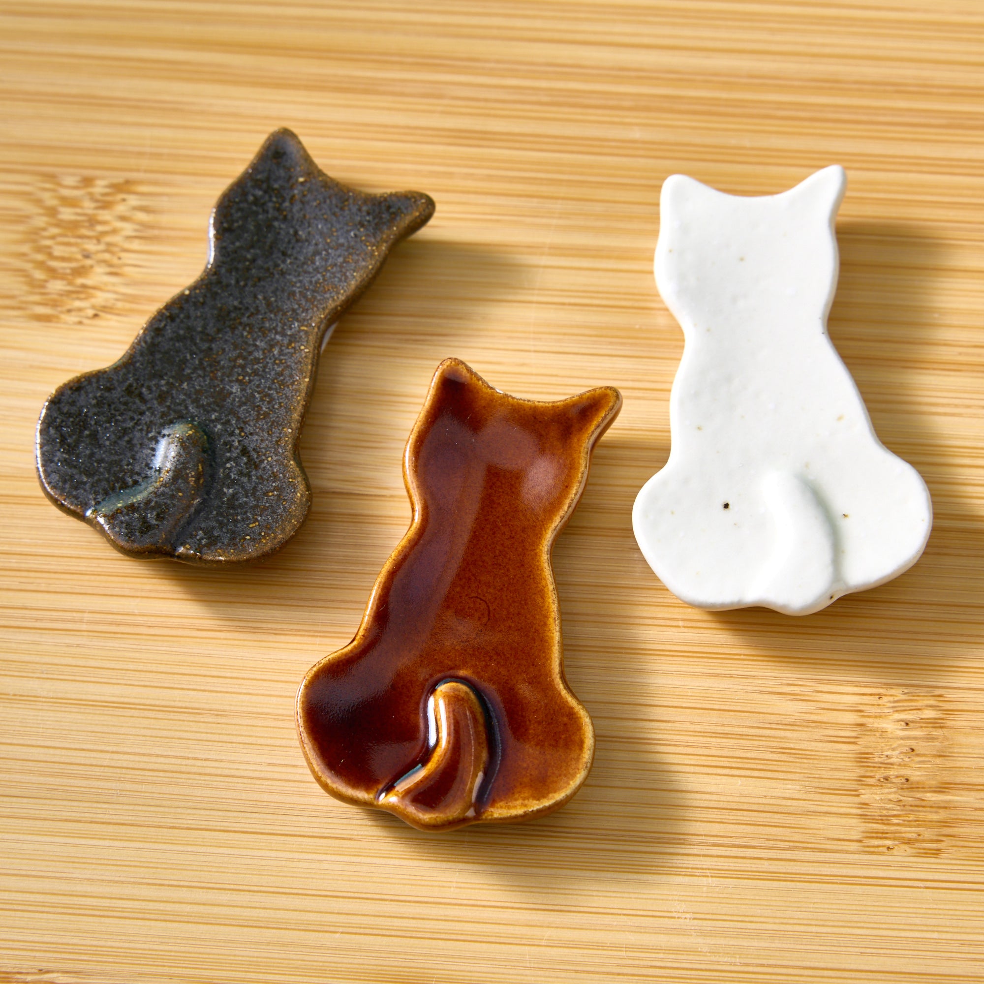 Mino Ware Cat Chopstick Rests - Black (Set of 5)