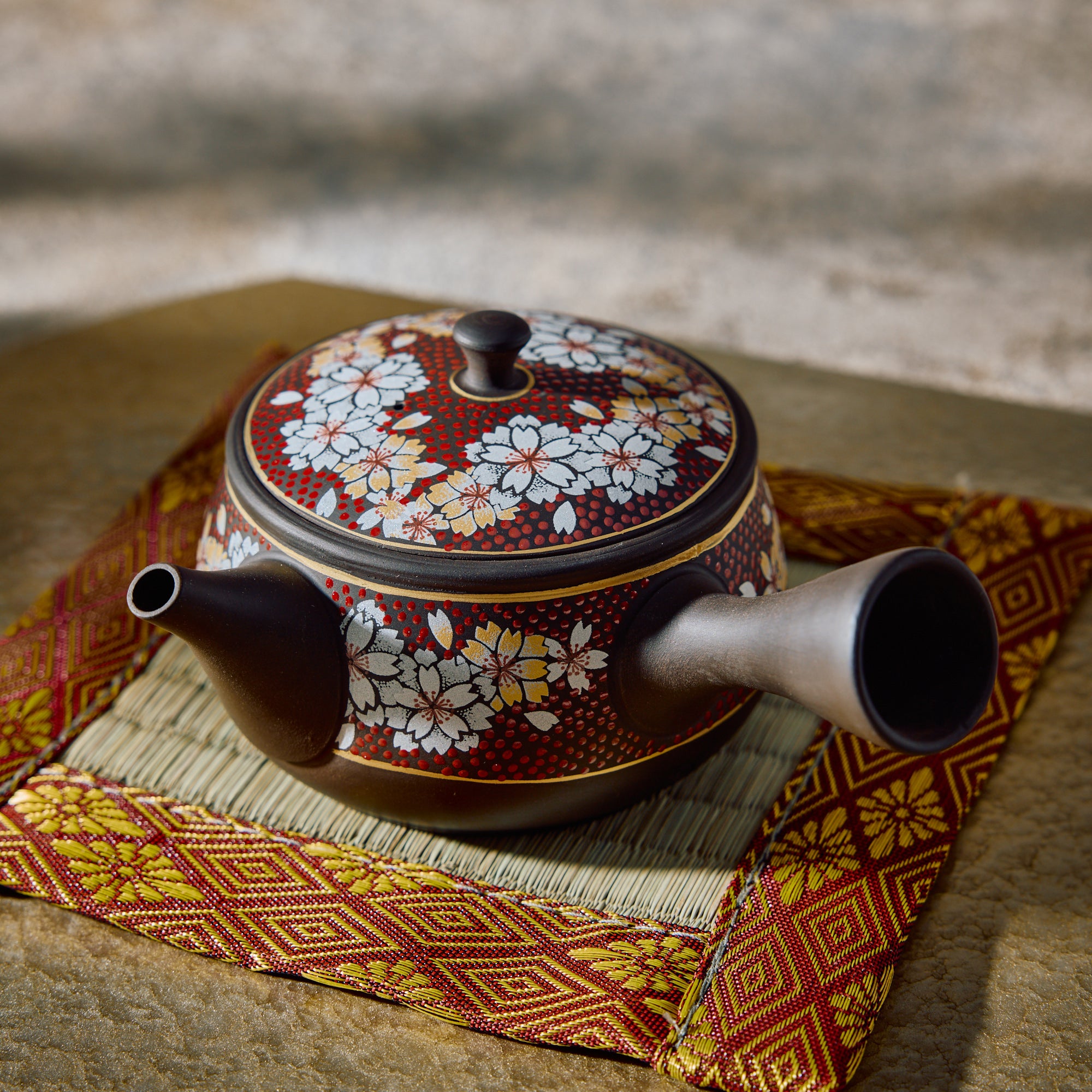 Tamahikari Red Sakura Kyusu Teapot