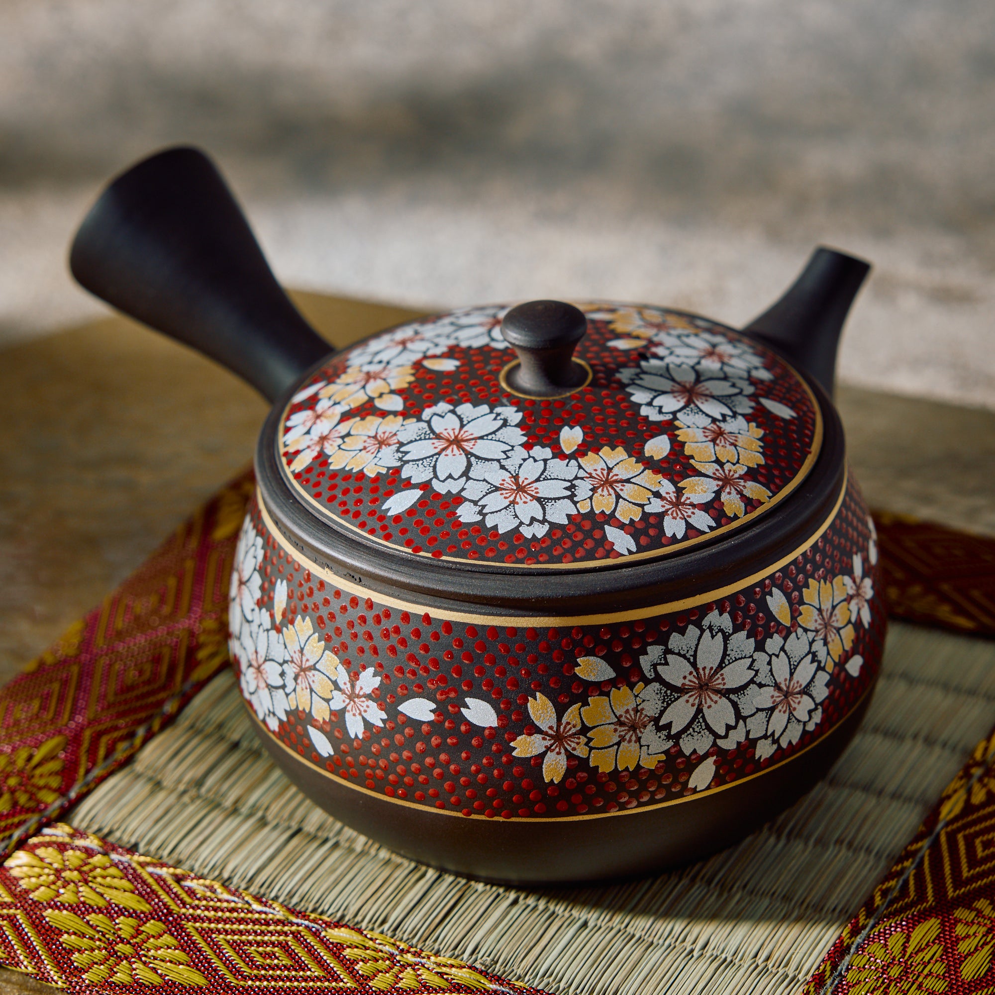 Tamahikari Red Sakura Kyusu Teapot