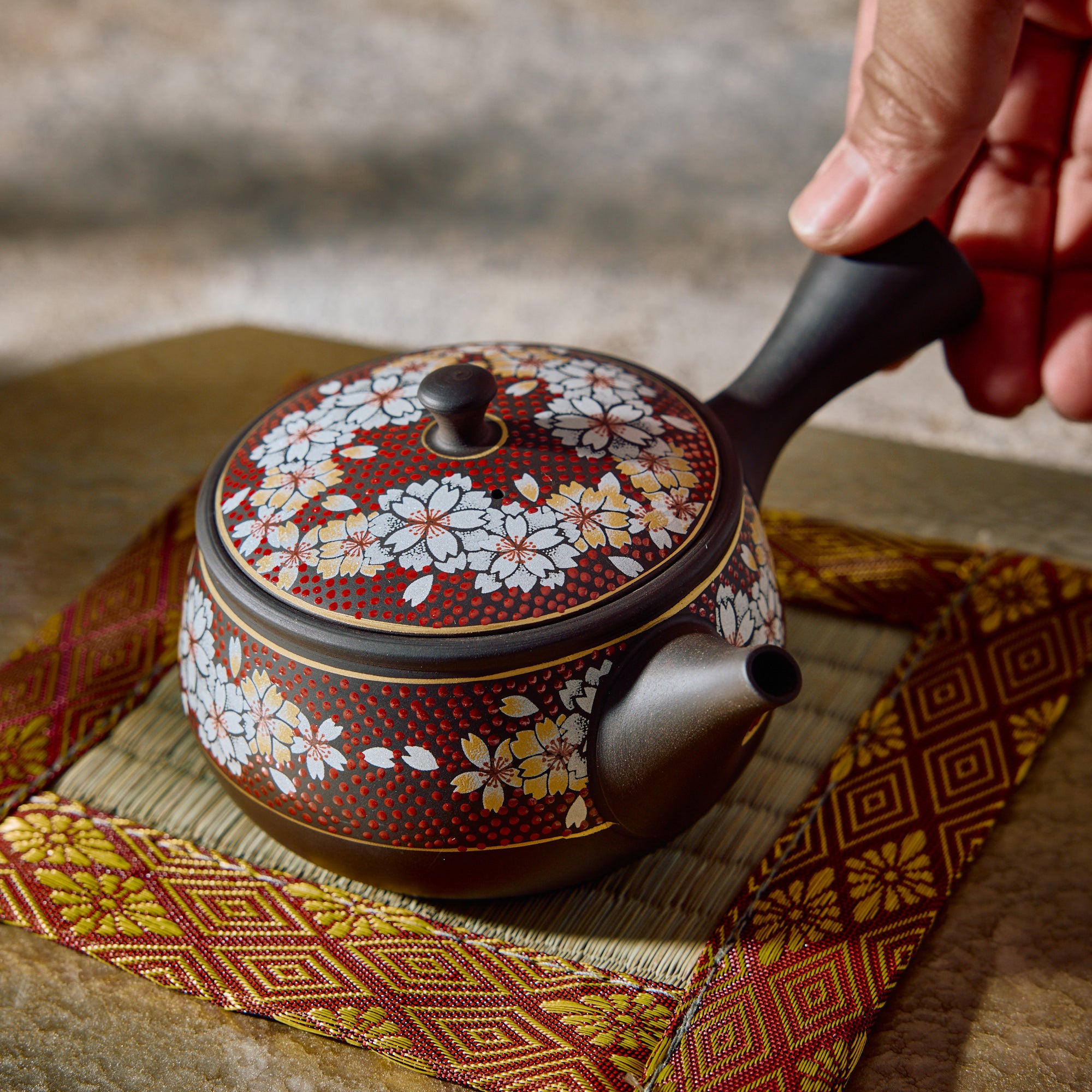 Tamahikari Red Sakura Kyusu Teapot