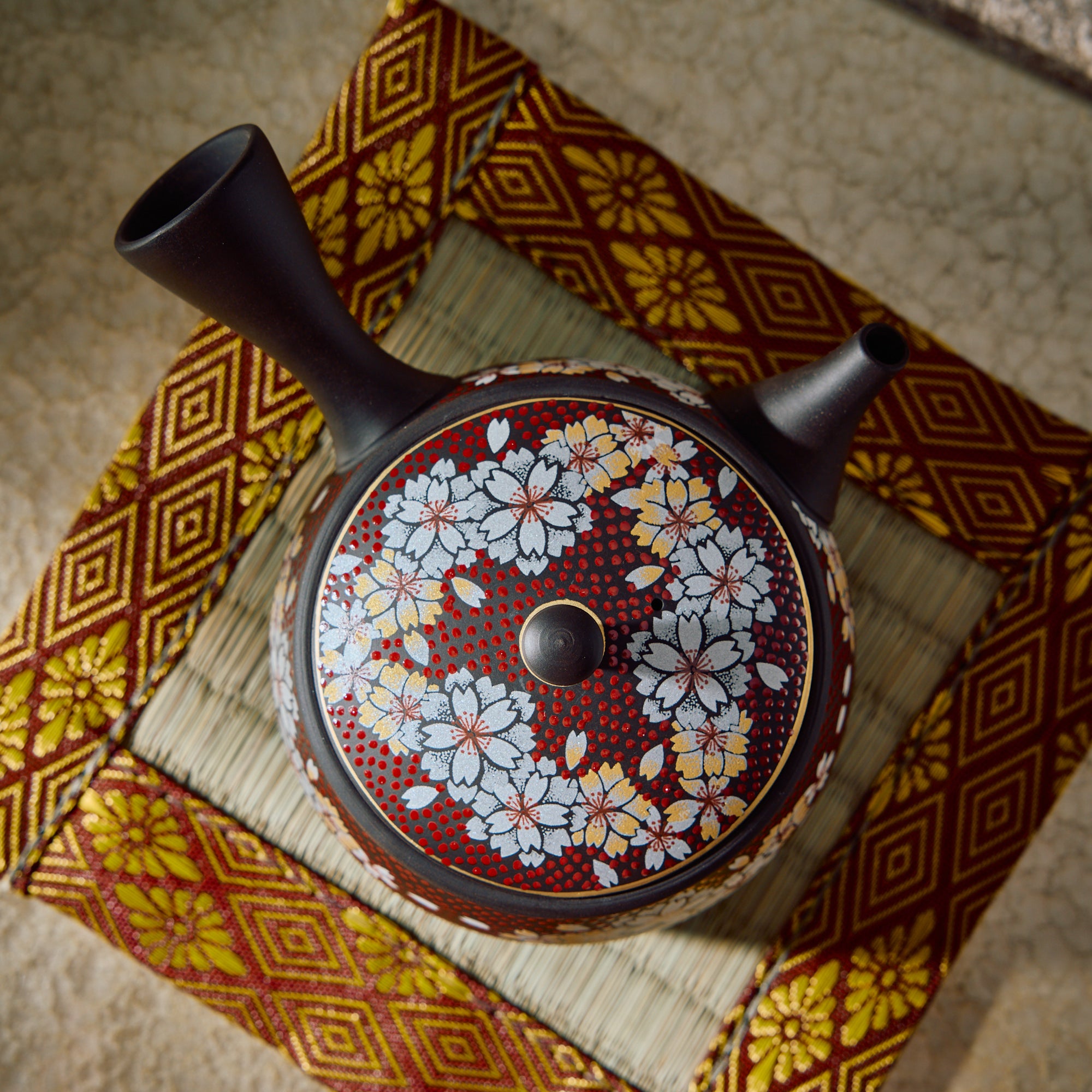 Tamahikari Red Sakura Kyusu Teapot