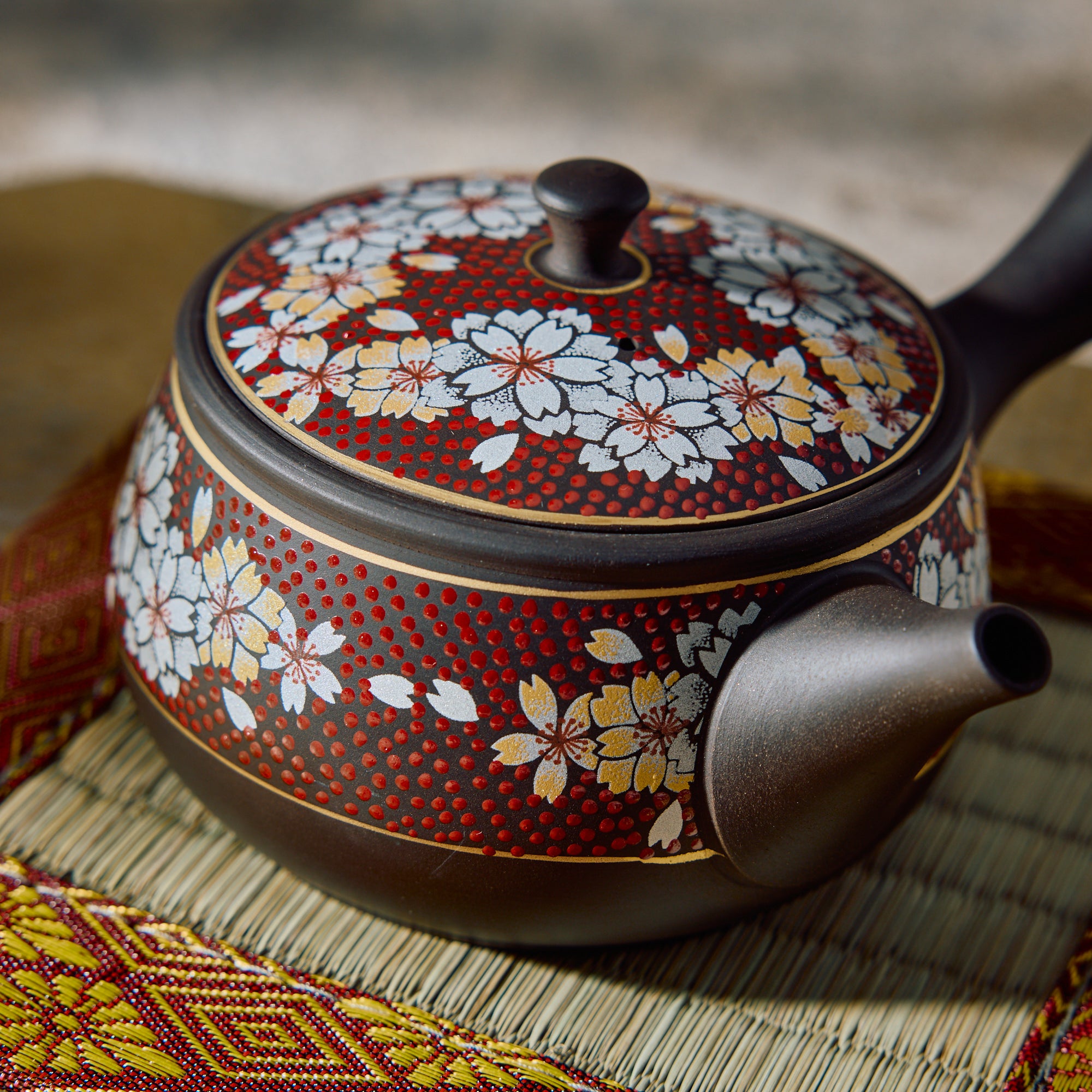 Tamahikari Red Sakura Kyusu Teapot