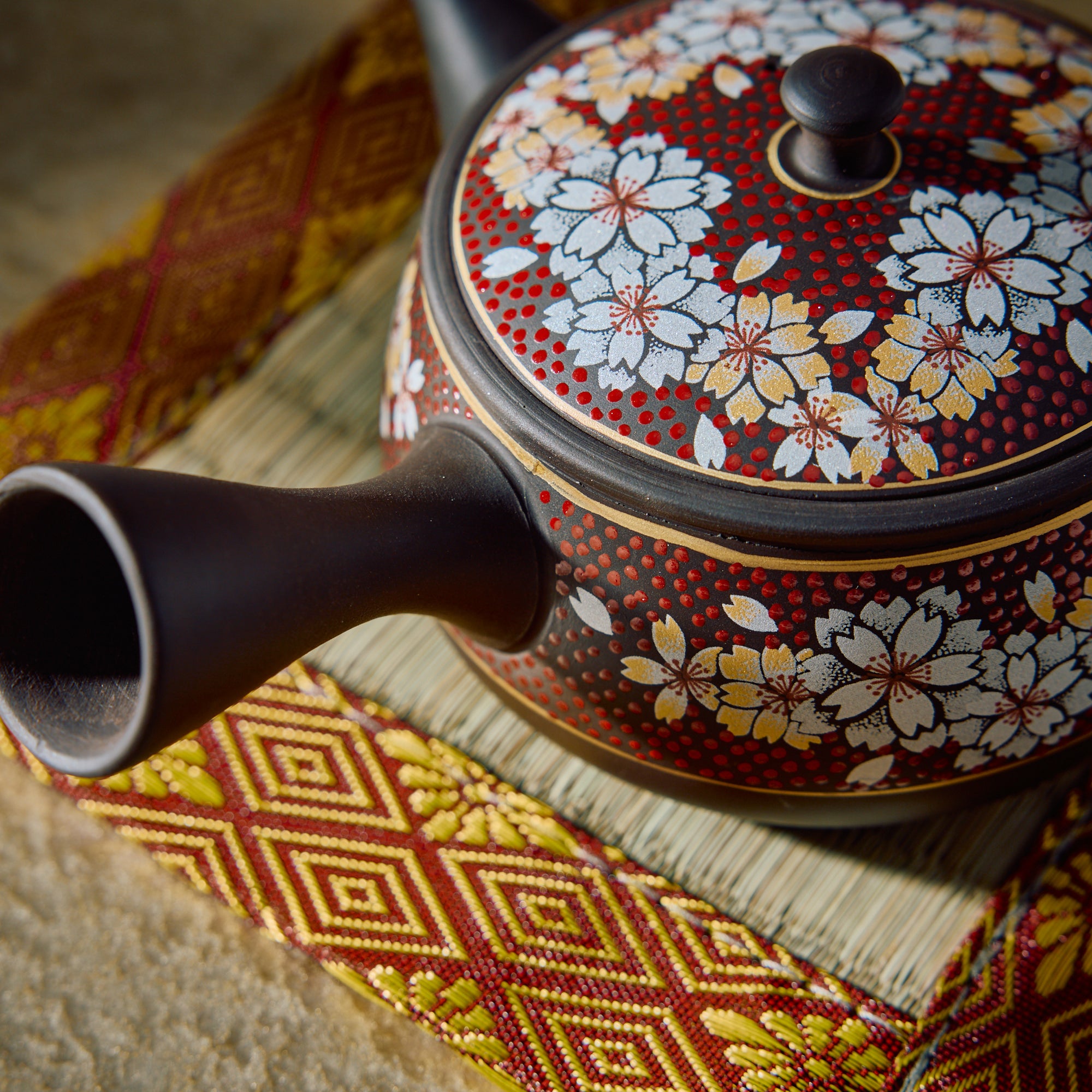 Tamahikari Red Sakura Kyusu Teapot