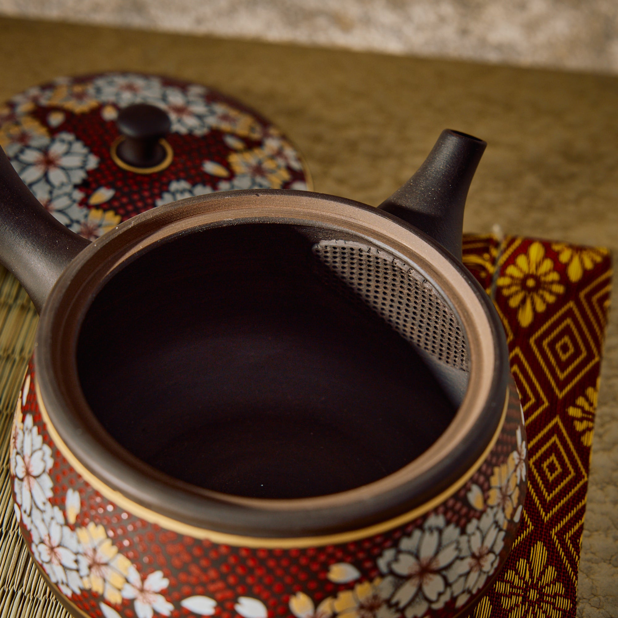 Tamahikari Red Sakura Kyusu Teapot