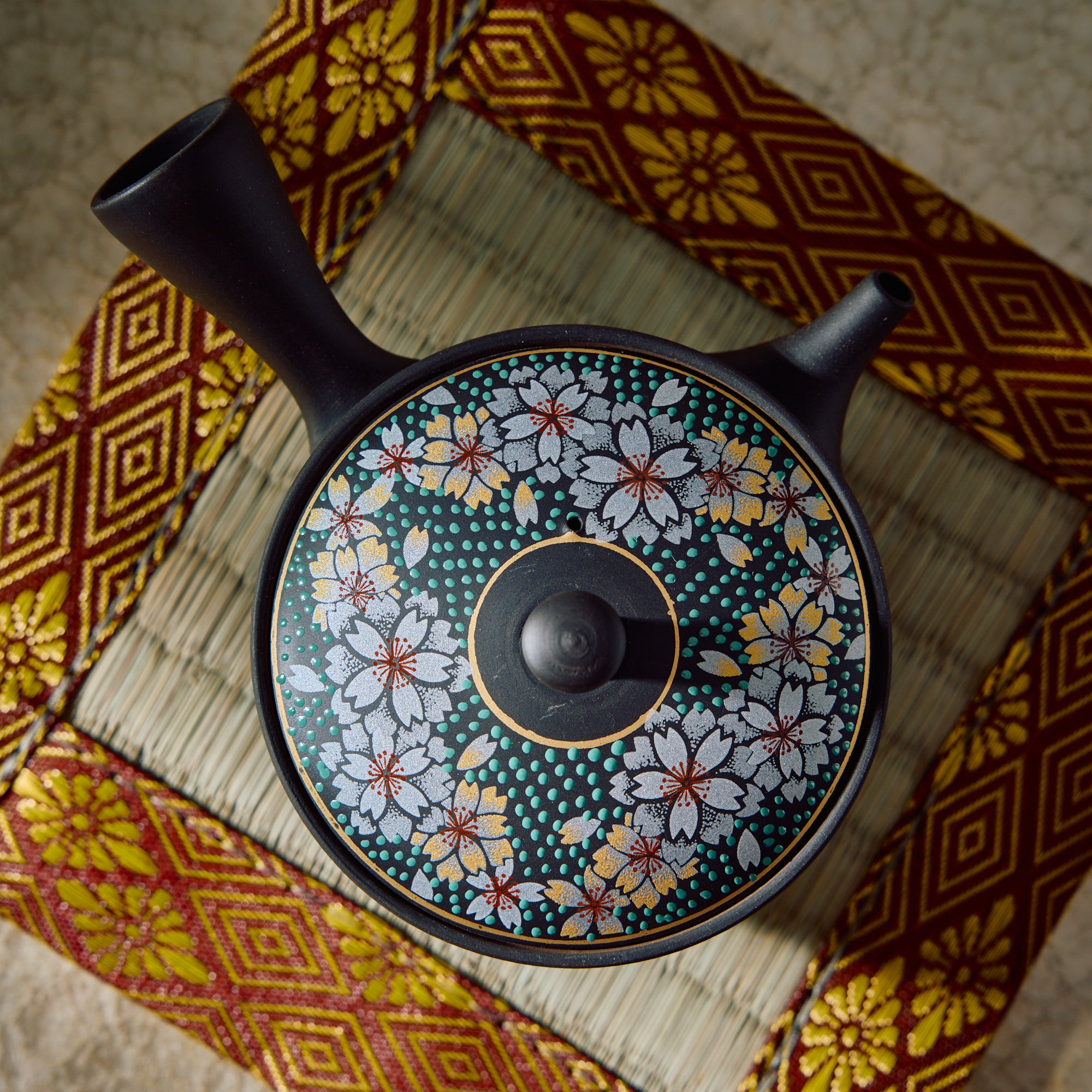 Tamahikari Blue Speckled Sakura Kyusu Teapot