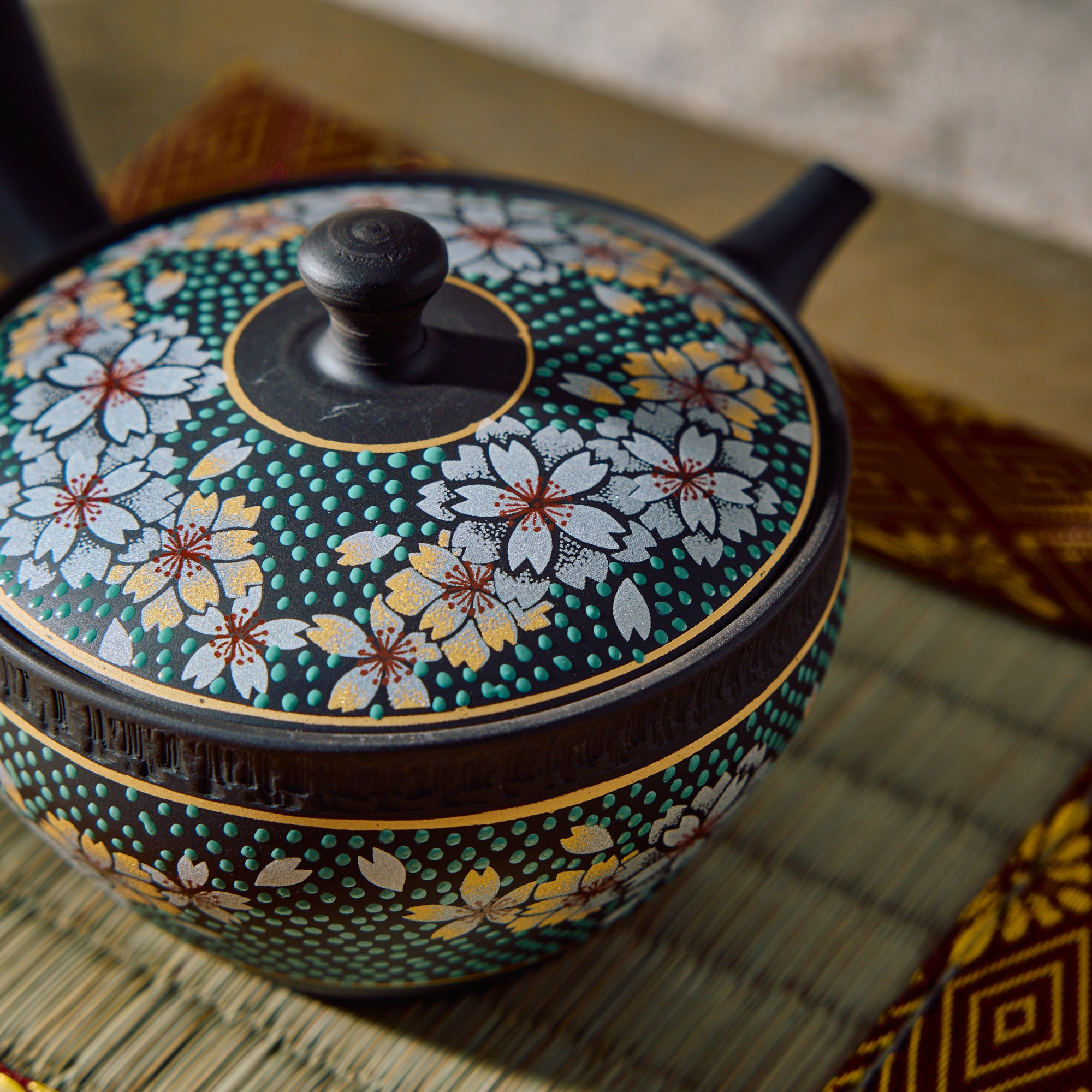 Tamahikari Blue Speckled Sakura Kyusu Teapot