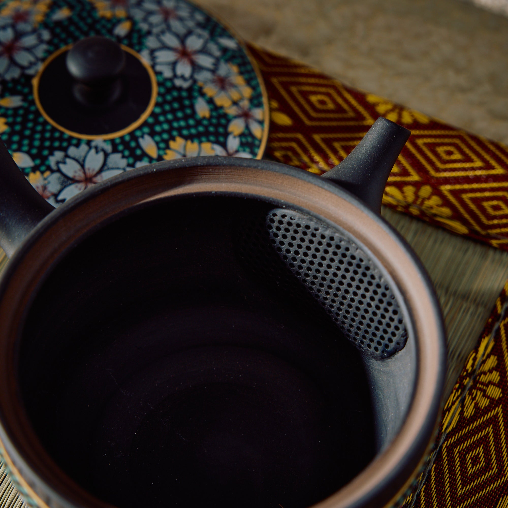 Tamahikari Blue Speckled Sakura Kyusu Teapot
