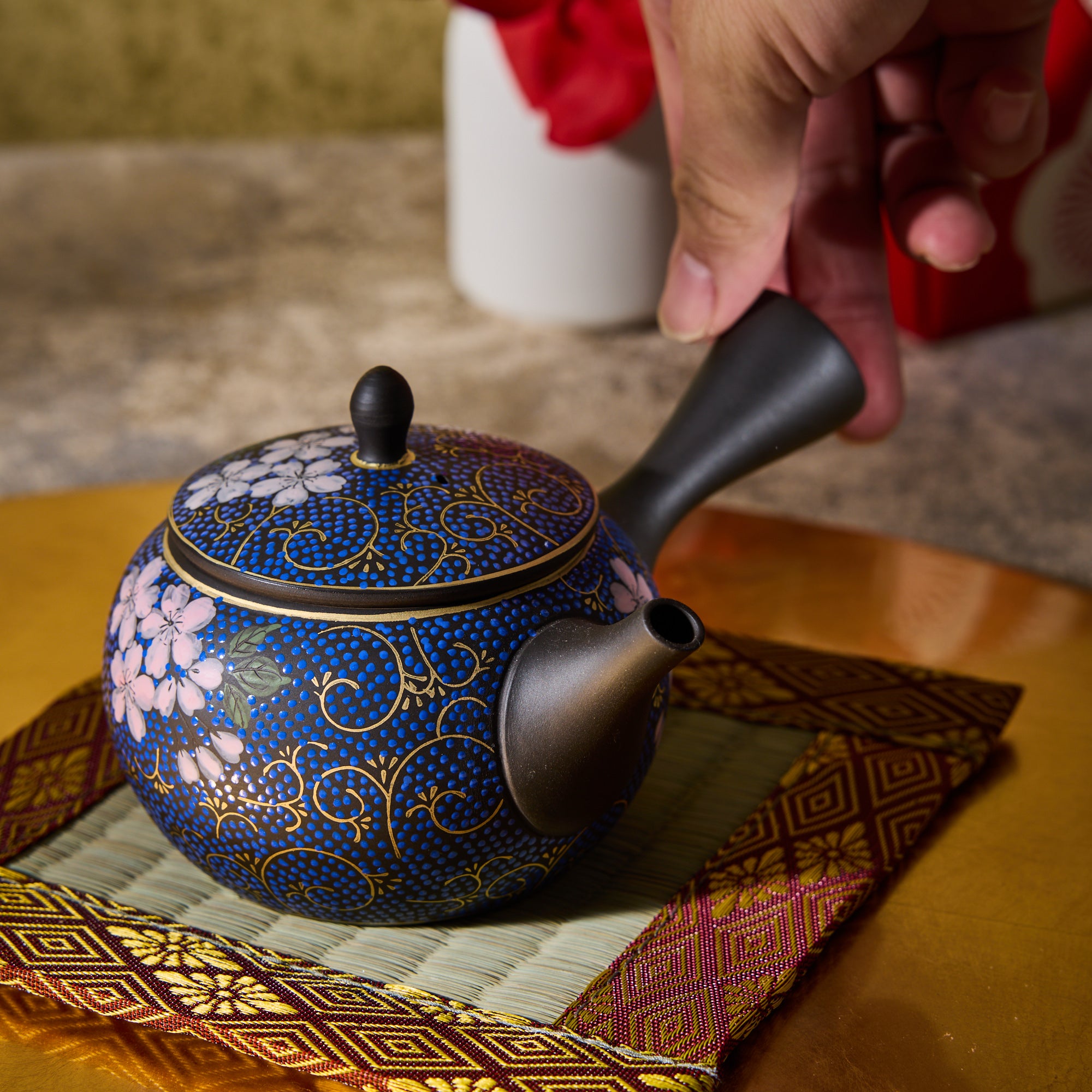 Blue Sakura Karakusa Tokoname Ware Teapot